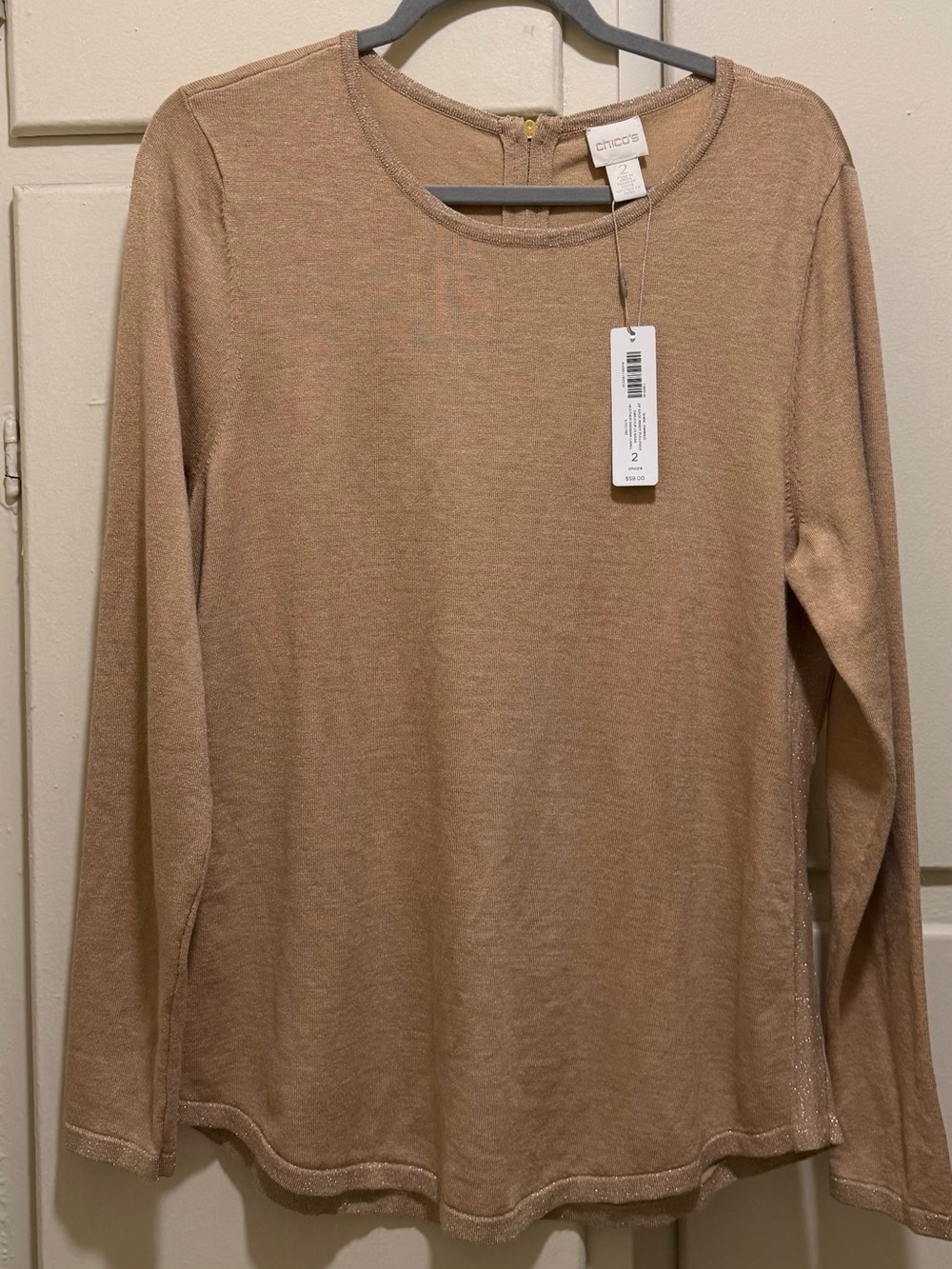 Chico's Lightweight Long-Sleeve Crewneck Top in Camel. Size 2 = L/12